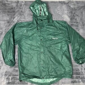 Frogg Toggs Rain Jacket Mens Large Green Hooded Snap Front Lightweight
